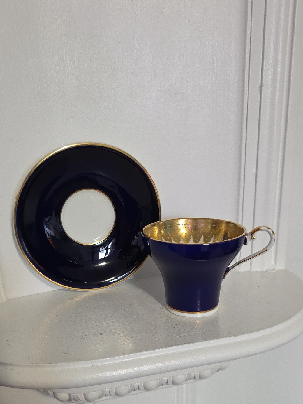 vintage Aynsley Cobalt Blue and Gold Corset Teacup and Saucer set England